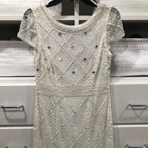 Adrianna Papell White Beaded Cocktail Dress